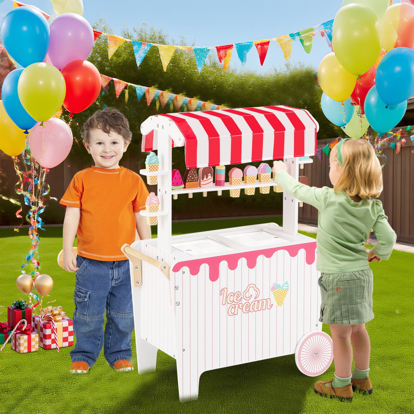 Ice Cream Cart Playset with Display Rack and Accessories