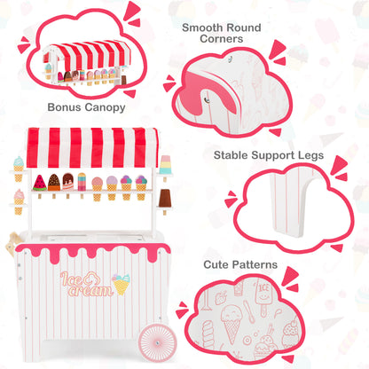 Ice Cream Cart Playset with Display Rack and Accessories