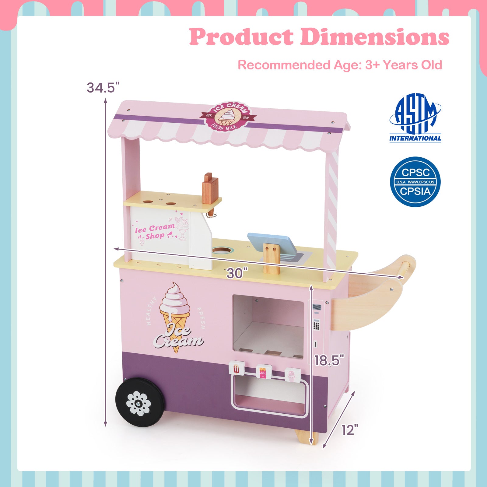 Kids Ice Cream Truck Pretend Play Set for Toddlers with Vending Machine-Green - Pink