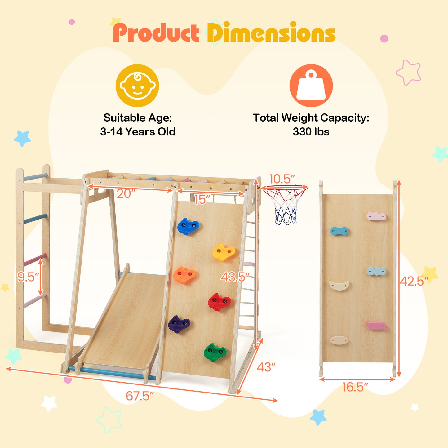 Kids Indoor Playground 6-in-1 Jungle Gym for 3-14 Years Olds-Macaron