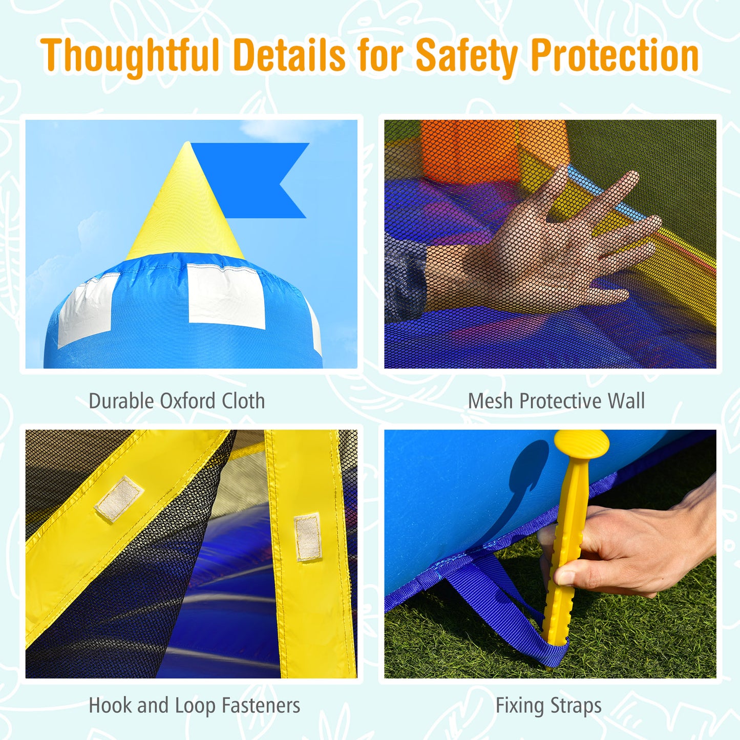 Kids Inflatable Bounce House Magic Castle with Large Jumping Area with 735W Blower