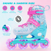 Kids Inline Skates with Light Up Wheels for Beginners Ages 9-14-Pink and Blue