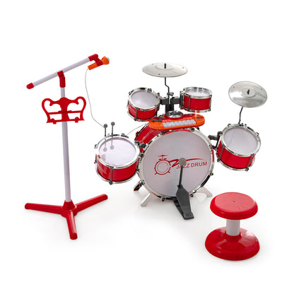 Kids Jazz Drum Keyboard Set with Stool and Microphone Stand-Blue - Red