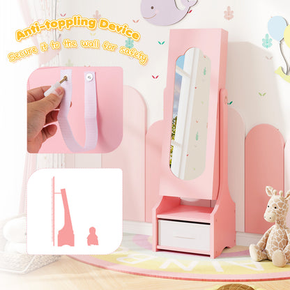 Freestanding Kids Jewelry Armoire Cabinet with Storage and 2 Tilt Angles