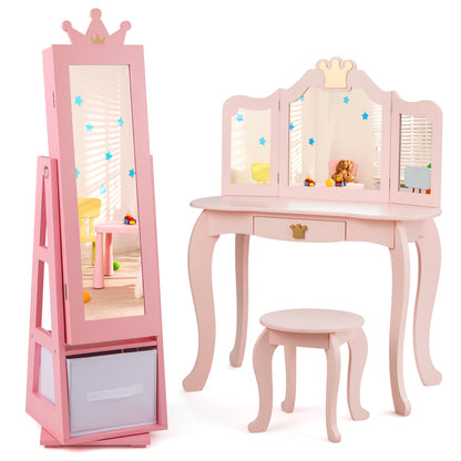 Kids Jewelry Armoire Cabinet with Large Storage Capacity and Swivel Base