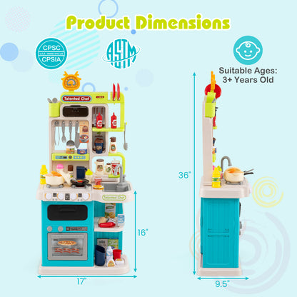 Kids Kitchen Playset Pretend Play Kitchen with Realistic Sounds and Lights-Blue