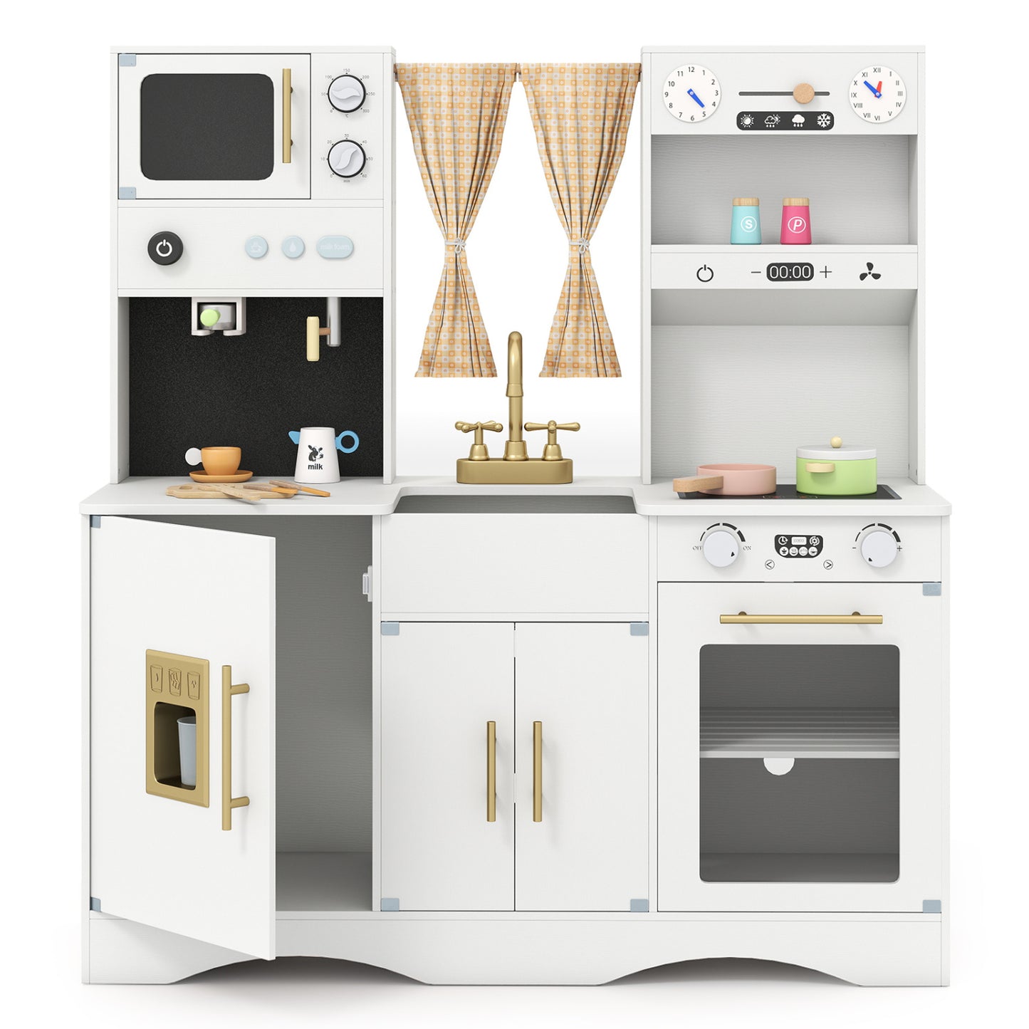 Kids Kitchen Playset with Microwave and Coffee Maker for Ages 3+-White - White