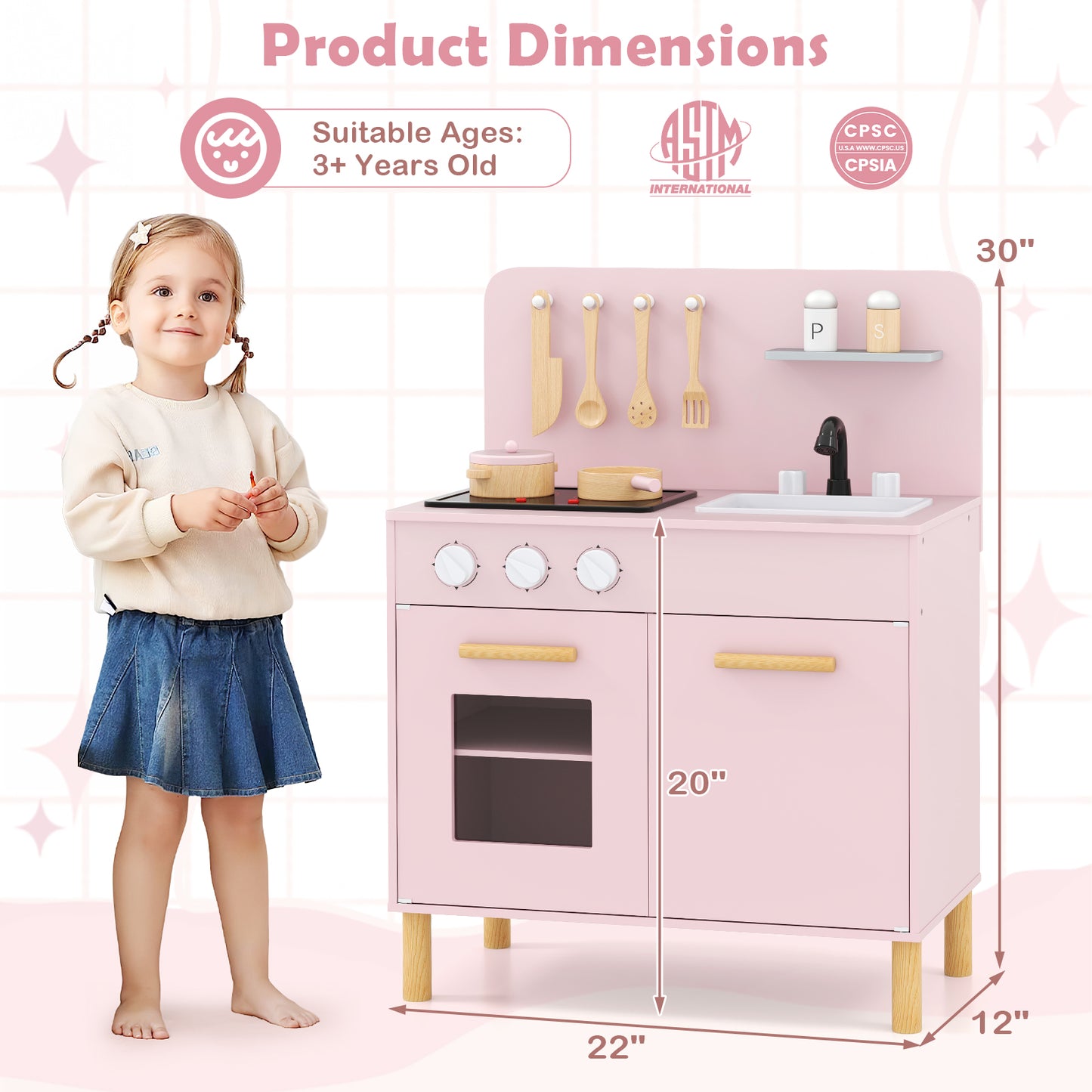 Kids Kitchen Playset with Cooking Accessories and Storage