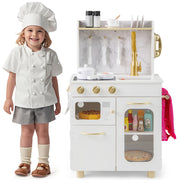 Kids Kitchen Set Pretend Play Kitchen with Stoves Faucet Sink Telephone Microwave and Oven-White