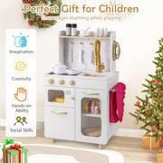Kids Kitchen Set Pretend Play Kitchen with Stoves Faucet Sink Telephone Microwave and Oven-White