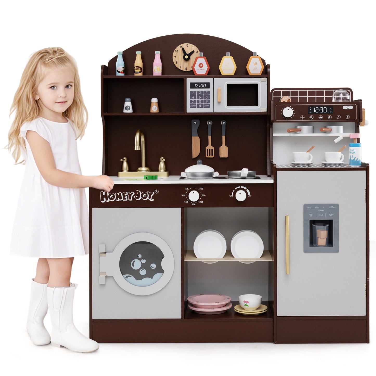 Kids Kitchen Set Wooden with Coffee Makers and Accessories