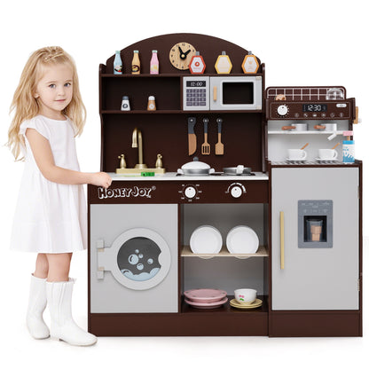 Kids Kitchen Set Wooden with Coffee Makers and Accessories