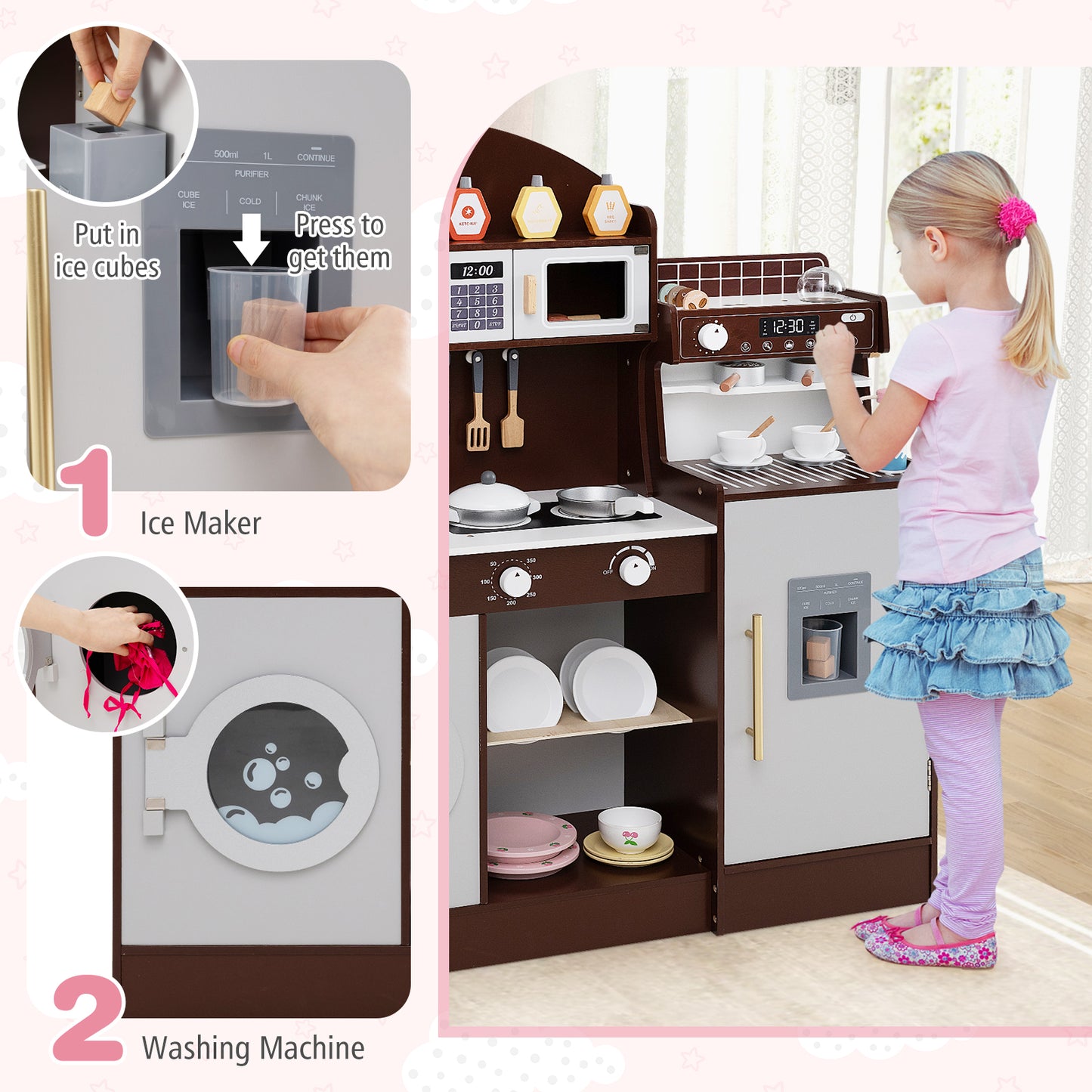 Kids Kitchen Set Wooden with Coffee Makers and Accessories
