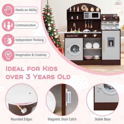 Kids Kitchen Set Wooden with Coffee Makers and Accessories