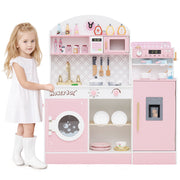 Kids Kitchen Set Wooden with Coffee Makers and Accessories-Pink