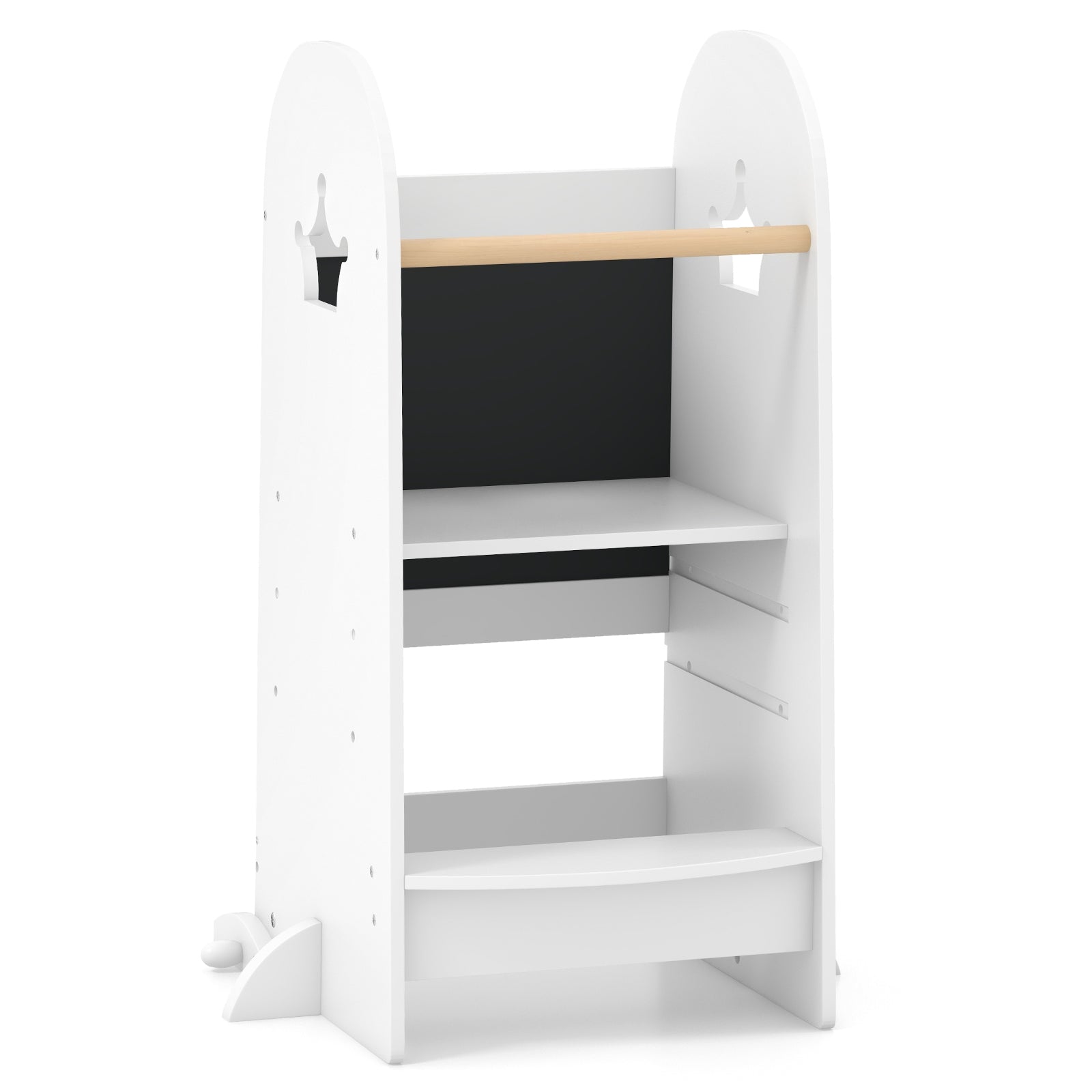 Kids Kitchen Tower Adjustable with Chalkboard and Safety Rail-Pink - White