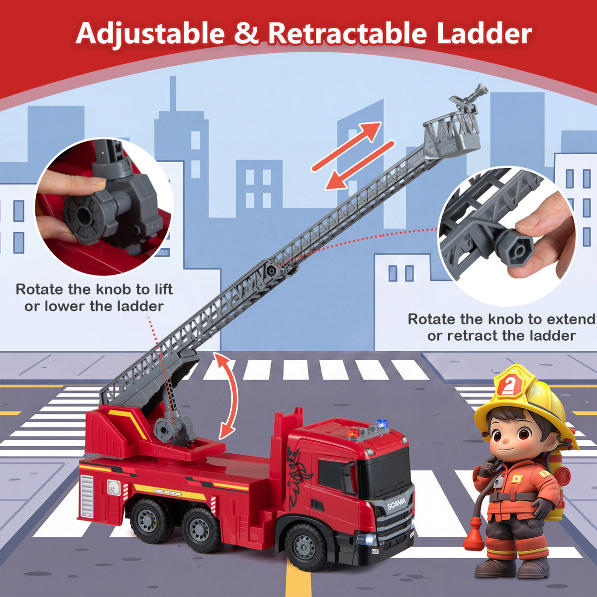 Fire Truck Toy with Extendable Ladder and Lights
