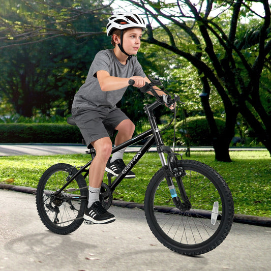 Kids Mountain Bike 20 24 Inch Child Bicycle for Boys Girls Aged 8+ Years Old Black-20 Inch