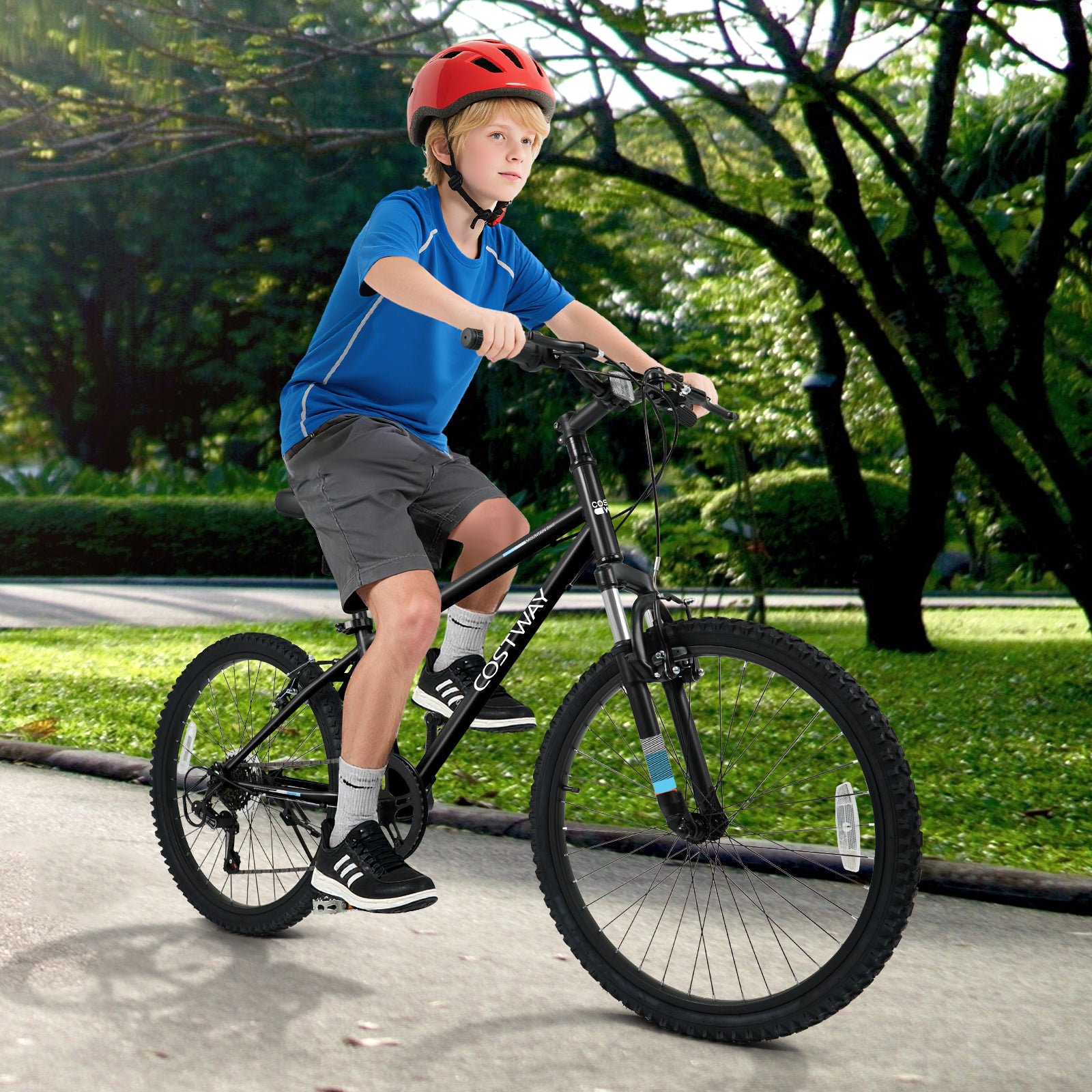 Kids Mountain Bike 20 24 Inch Child Bicycle for Boys Girls Aged 8+ Years Old Black-24 Inch
