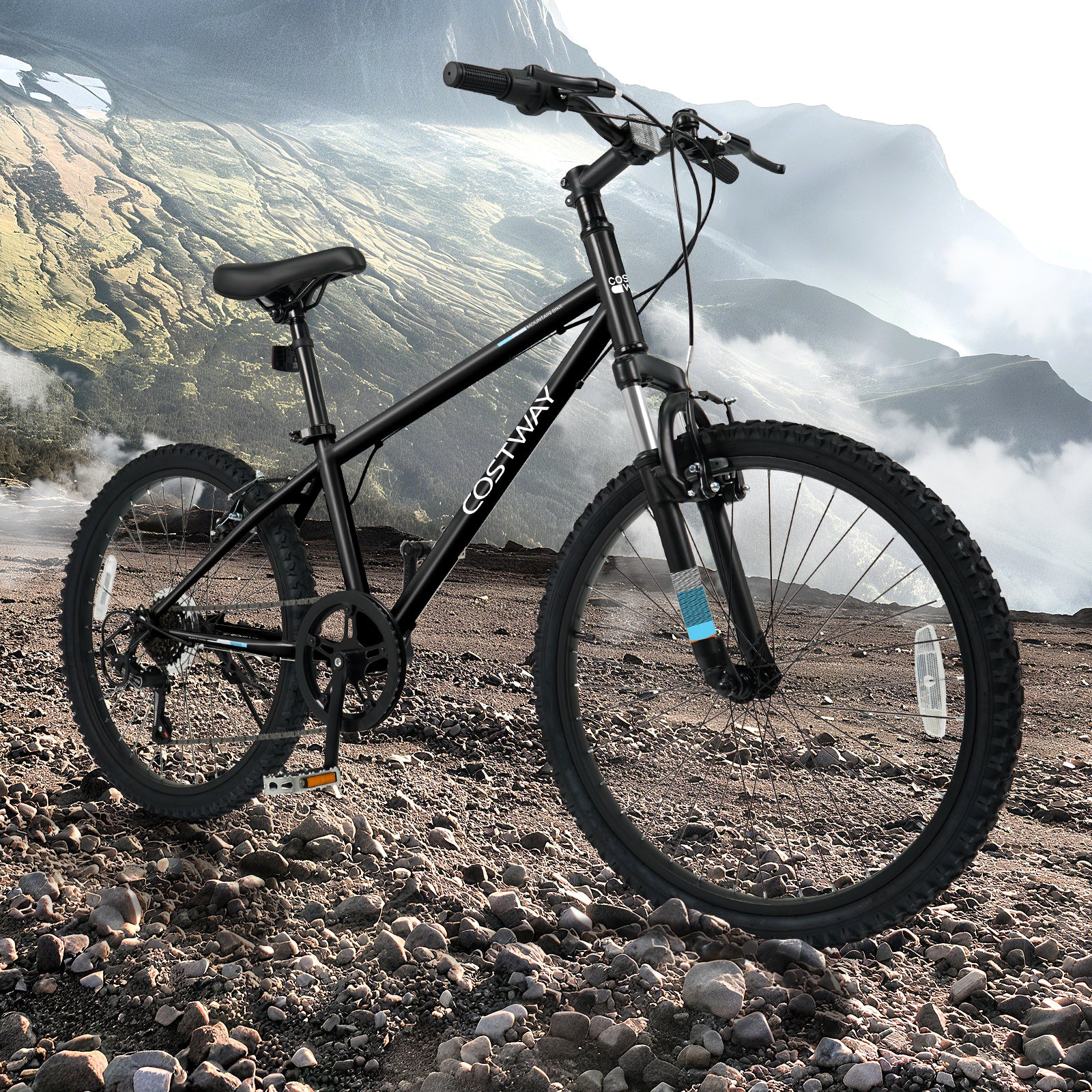 Kids Mountain Bike 20 24 Inch Child Bicycle for Boys Girls Aged 8+ Years Old Black-24 Inch