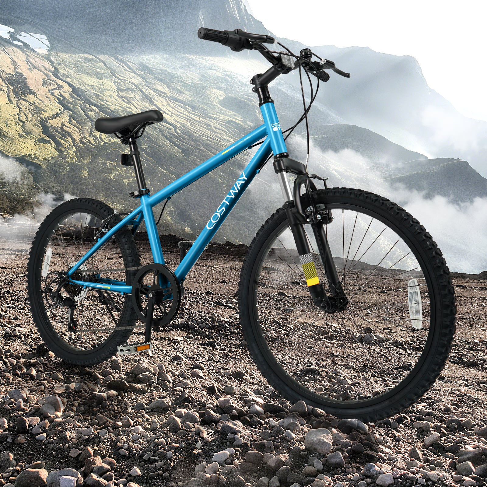 Kids Mountain Bike 20 24 Inch Child Bicycle for Boys Girls Aged 8+ Years Old Blue-24 Inch