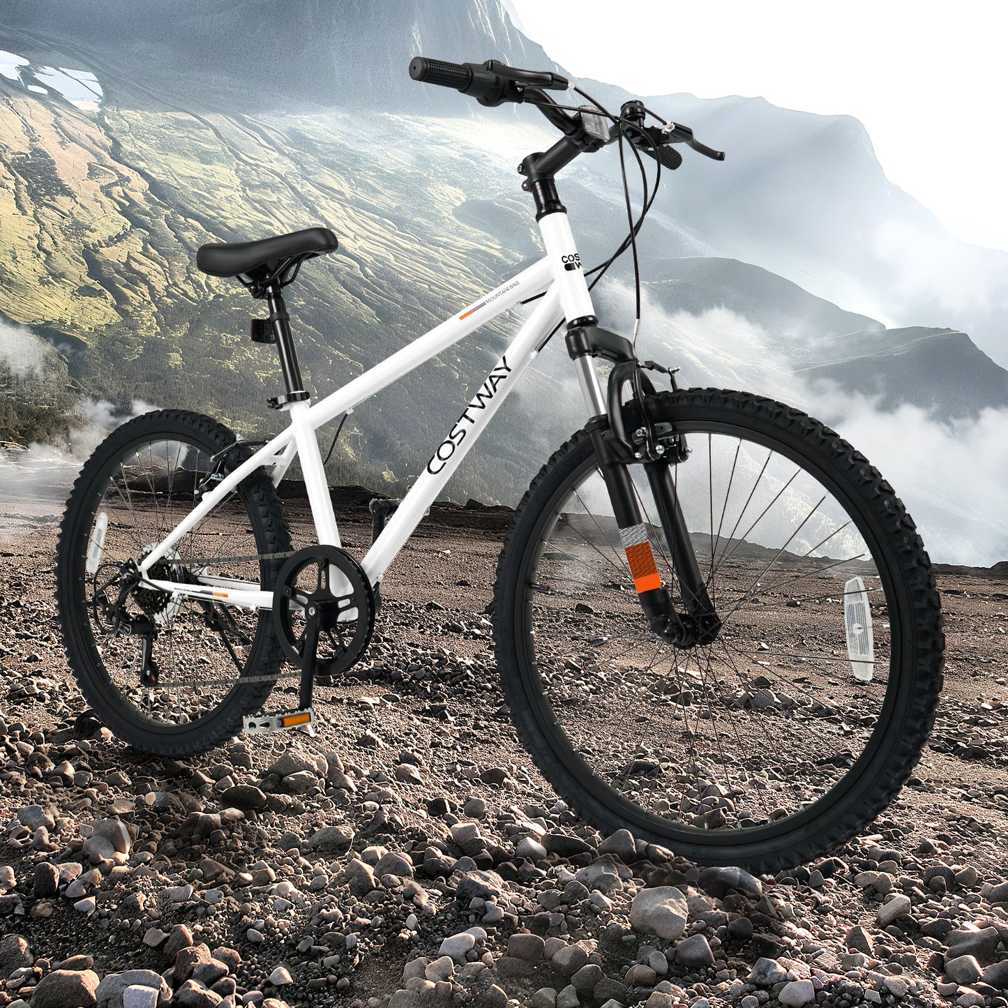 Kids Mountain Bike 20 24 Inch Child Bicycle for Boys Girls Aged 8+ Years Old White-24 Inch