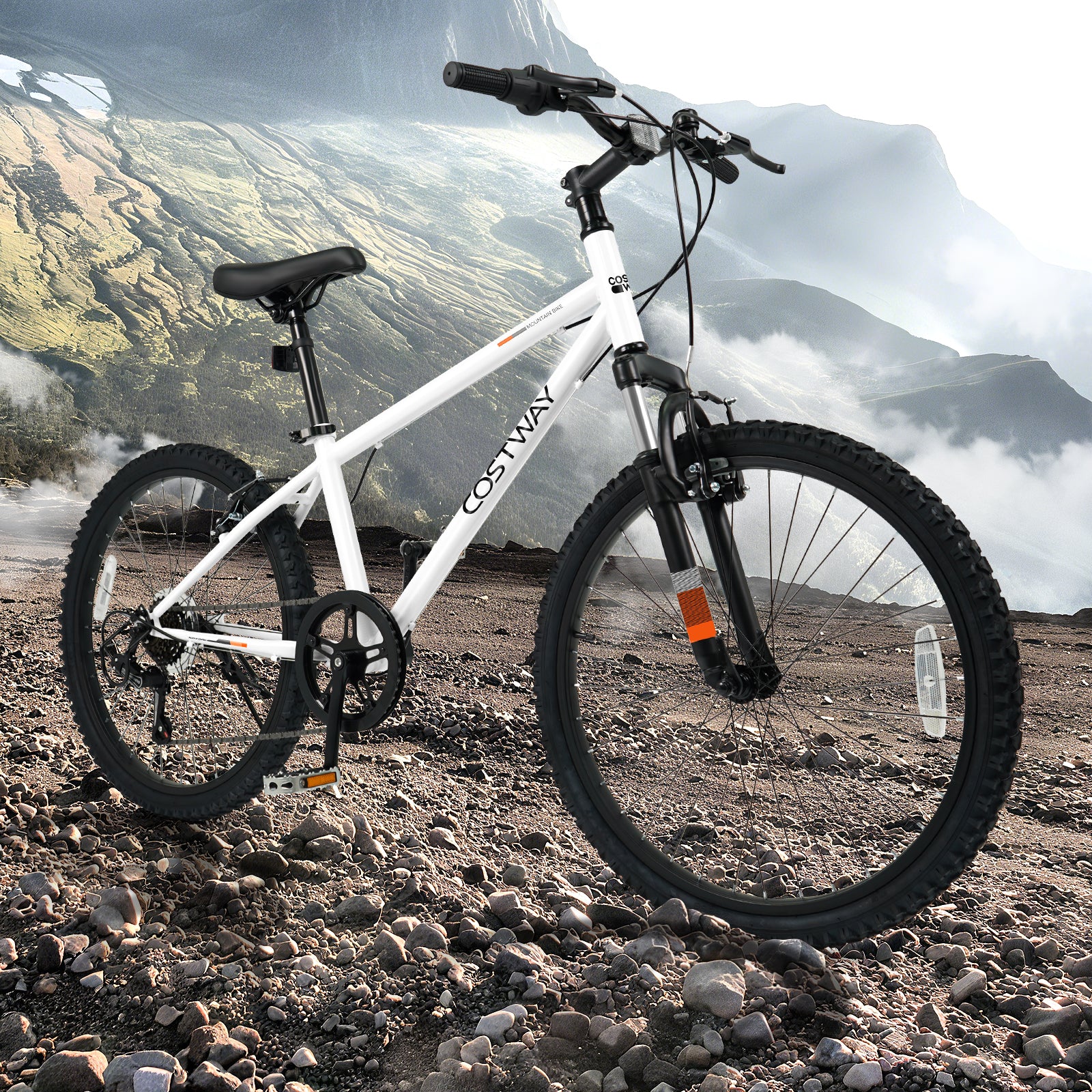 Kids Mountain Bike 20 24 Inch Child Bicycle for Boys Girls Aged 8+ Years Old White-24 Inch