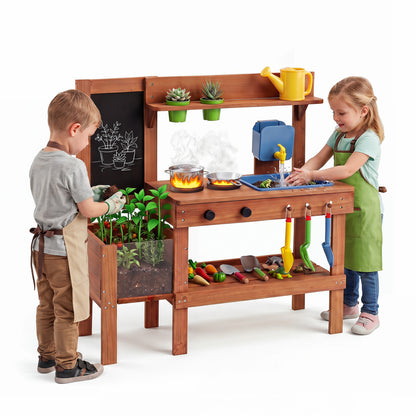 Kids Mud Kitchen with Planter Box and 13 Accessories
