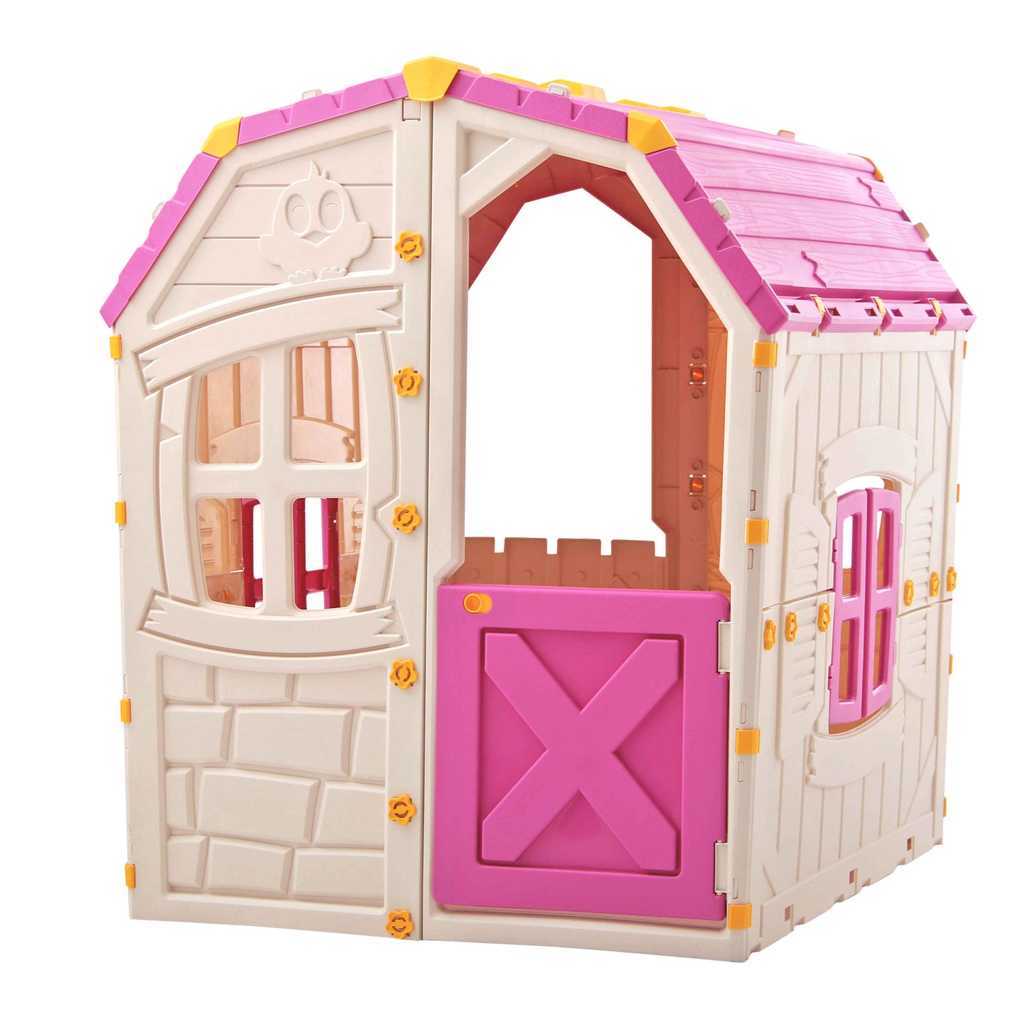 Kids Outdoor Playhouse with Openable Windows and Door for Indoor Room-Pink