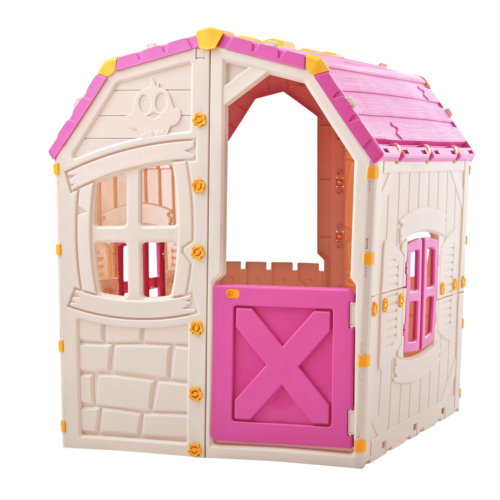 Kids Outdoor Playhouse with Openable Windows and Door for Indoor Room-Pink