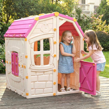 Kids Outdoor Playhouse with Openable Windows and Door for Indoor Room-Pink