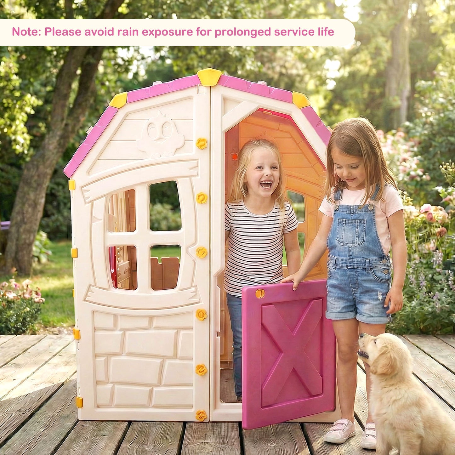 Kids Outdoor Playhouse with Openable Windows and Door for Indoor Room-Pink