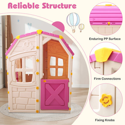 Kids Outdoor Playhouse with Openable Windows and Door for Indoor Room-Pink