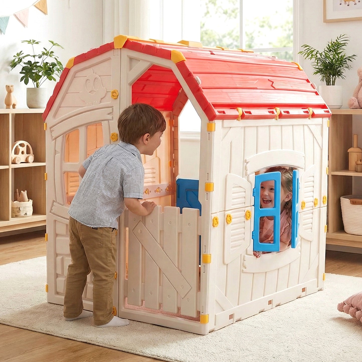 Kids Outdoor Playhouse with Openable Windows and Door for Indoor Room-Blue