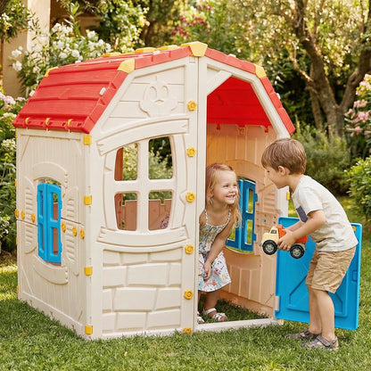 Kids Outdoor Playhouse with Openable Windows and Door for Indoor Room-Blue