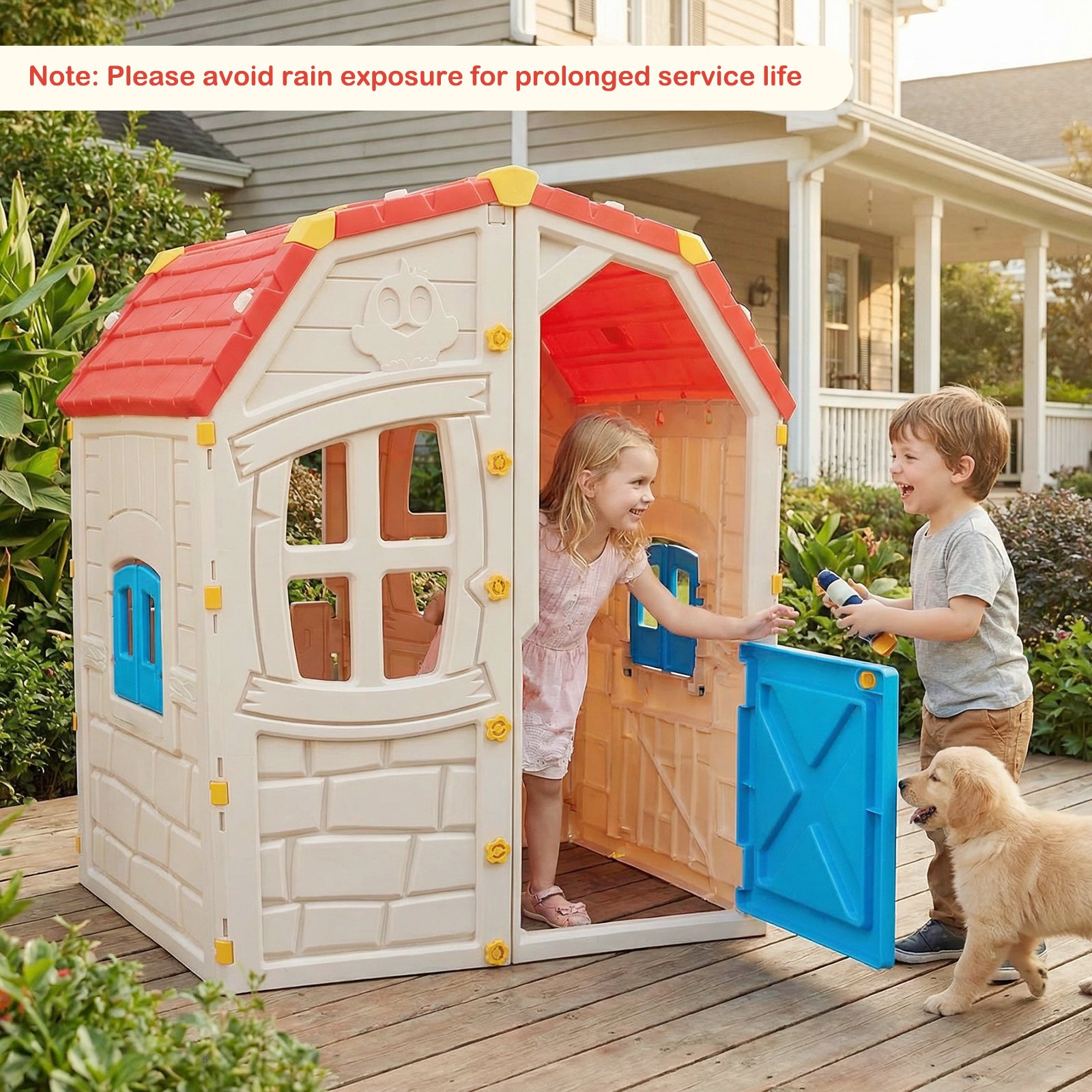 Kids Outdoor Playhouse with Openable Windows and Door for Indoor Room-Blue
