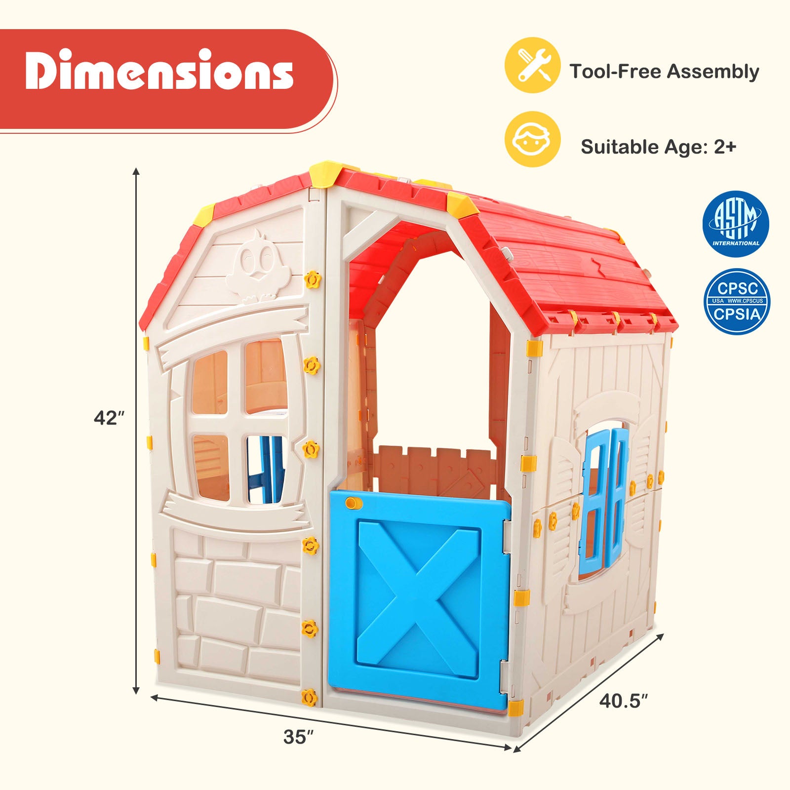 Kids Outdoor Playhouse with Openable Windows and Door for Indoor Room-Blue
