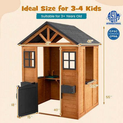 Kids Outdoor Playhouse with Sink Spruce Wooden Cottage with Half Door