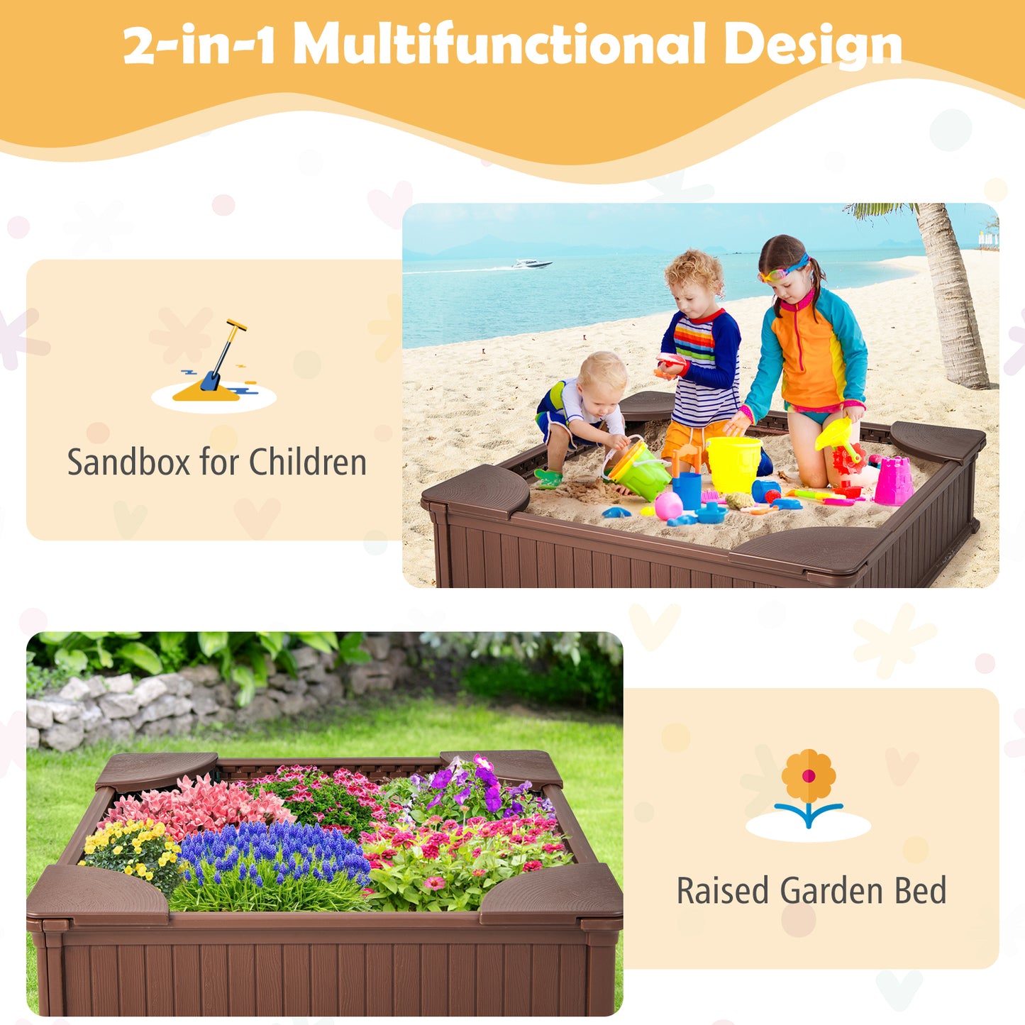 Kids Outdoor Sandbox with Oxford Cover and 4 Corner Seats
