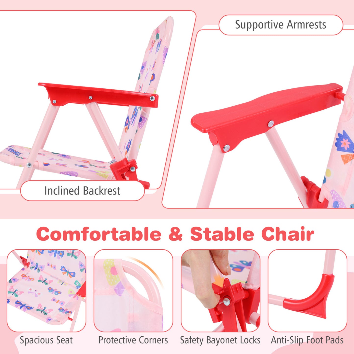 Kids Outdoor Table and Chair Set with 2 Folding Chairs and Height Adjustable Umbrella