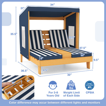 Kids Patio Lounge Chair with Cup Holders and Awning