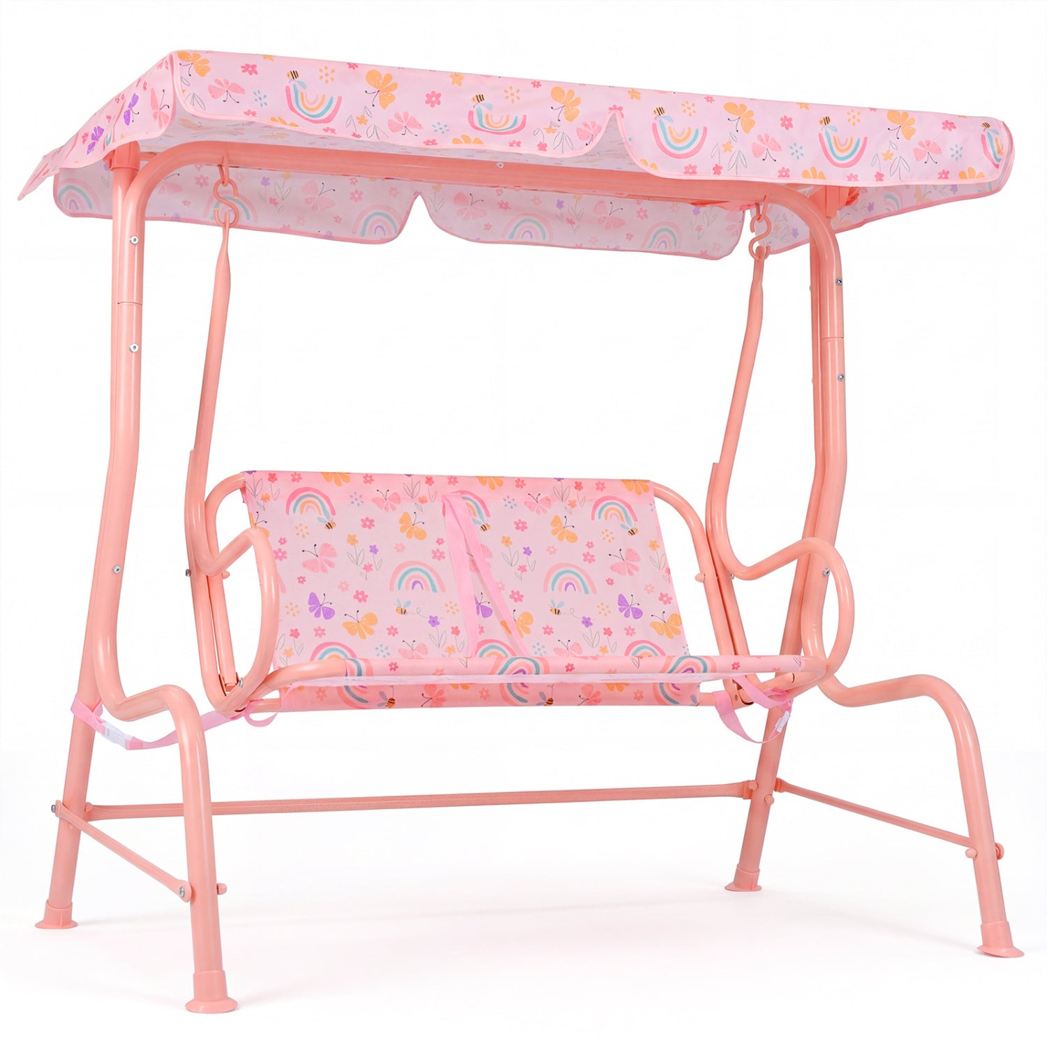 Kids Patio Swing 2-Seater Outdoor Porch Swing Lounge Chair with Adjustable Canopy