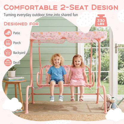 Kids Patio Swing 2-Seater Outdoor Porch Swing Lounge Chair with Adjustable Canopy