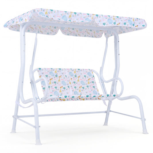 Kids Patio Swing 2-Seater Outdoor Porch Swing Lounge Chair with Adjustable Canopy