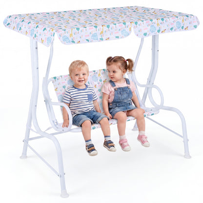 Kids Patio Swing 2-Seater Outdoor Porch Swing Lounge Chair with Adjustable Canopy