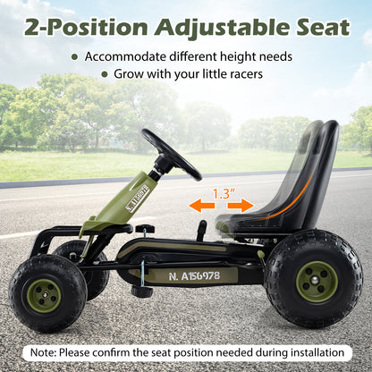 Kids Pedal Go Kart with Steering Wheel and Gear Shifter and Handbrake-Green