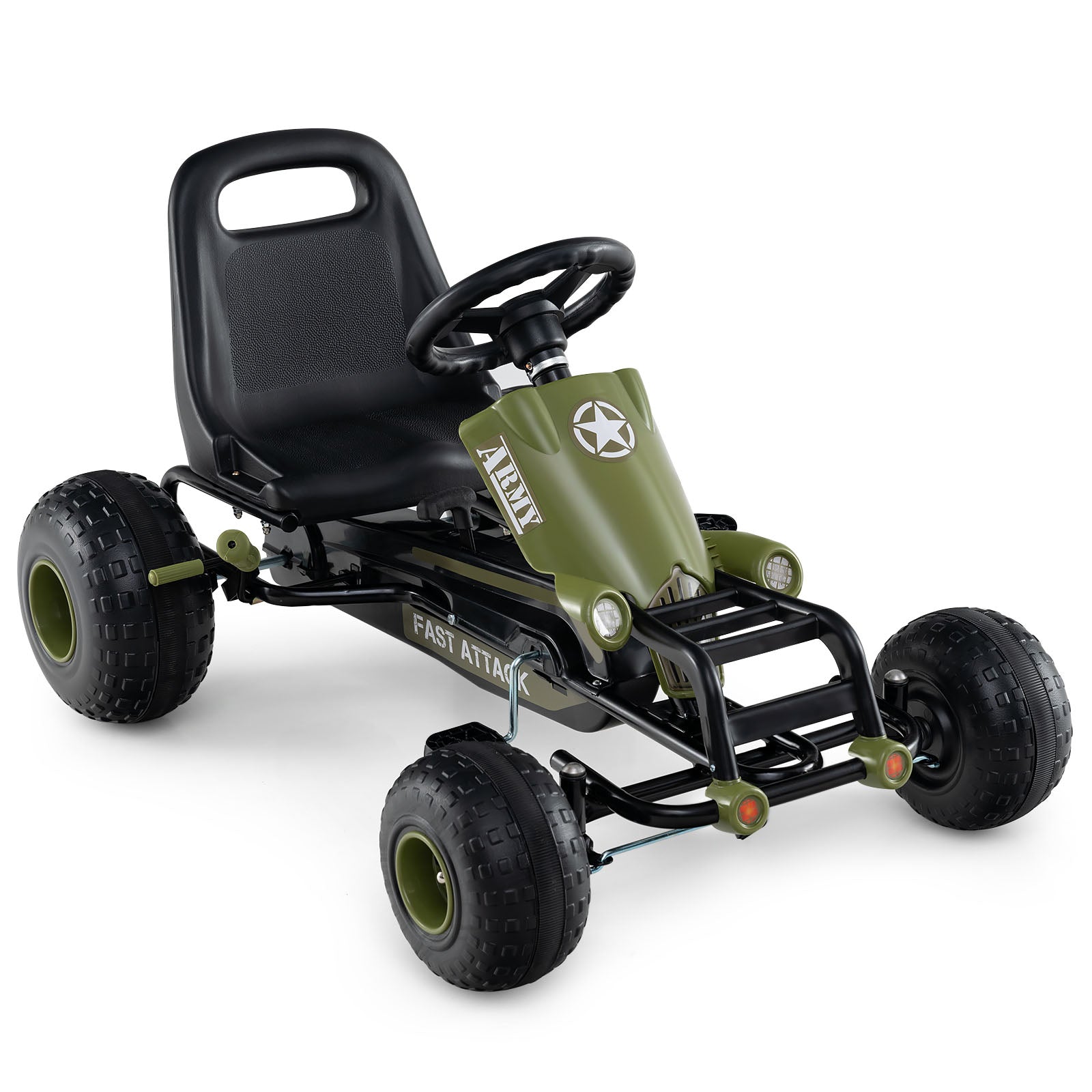 Kids Pedal Go Kart with Steering Wheel and Gear Shifter and Handbrake-Green
