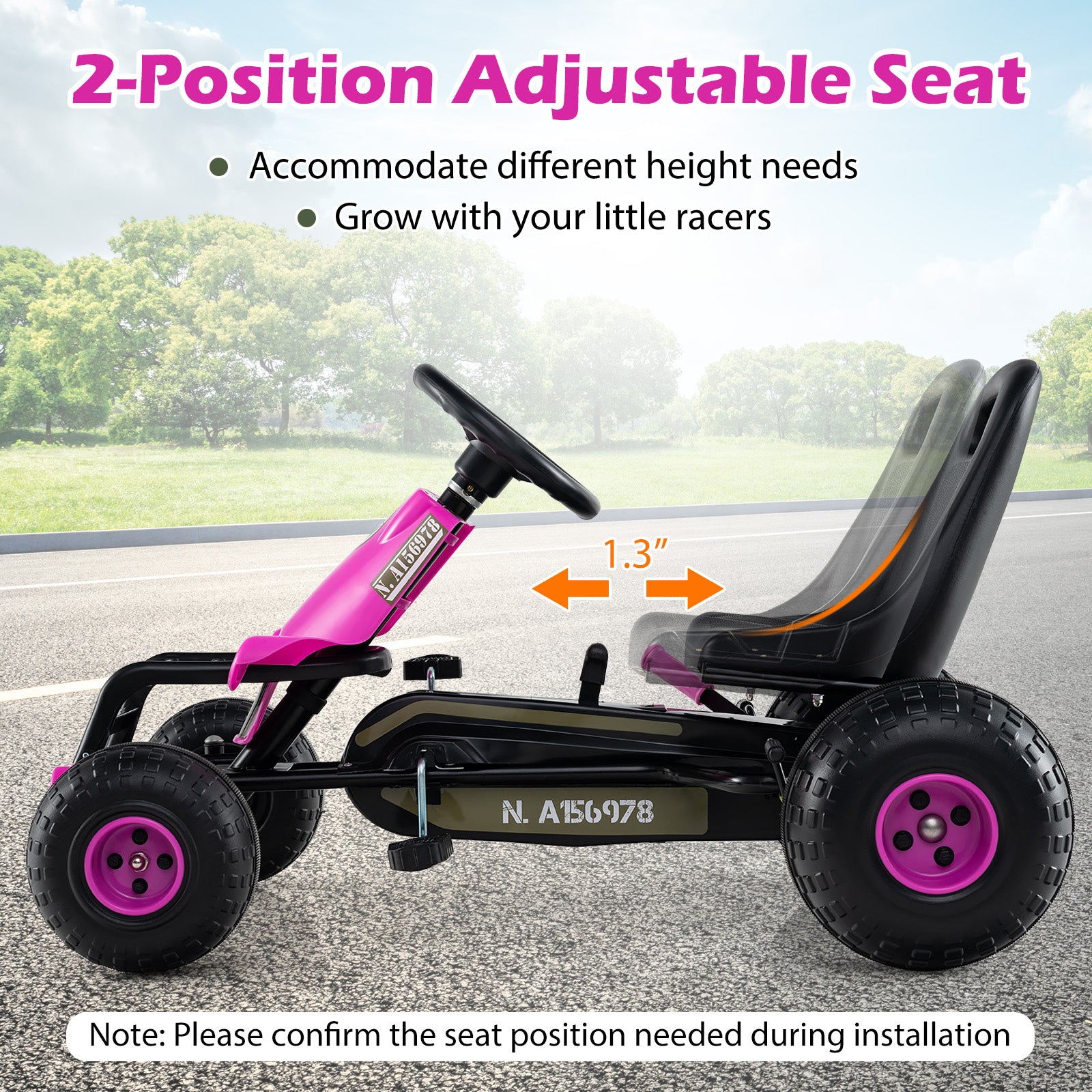 Kids Pedal Go Kart with Steering Wheel and Gear Shifter and Handbrake-Pink