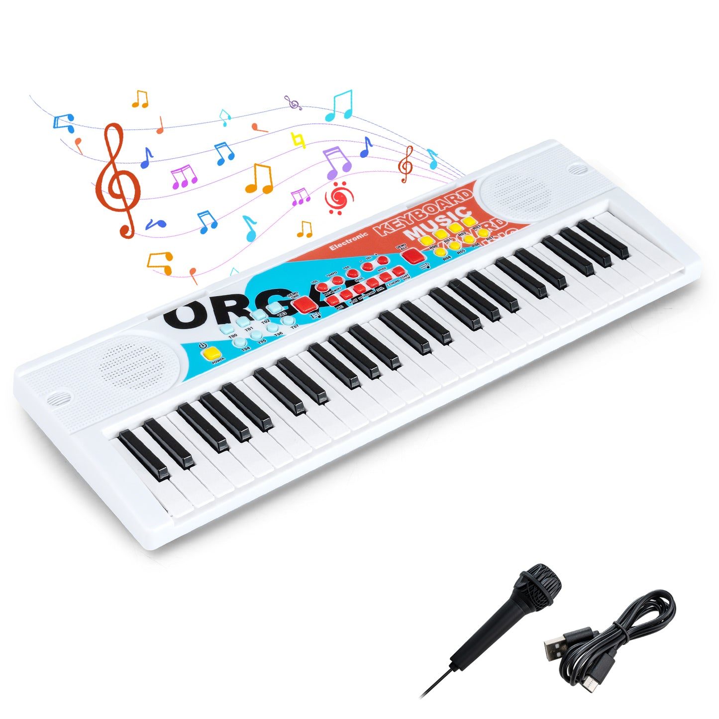 Kids Piano Keyboard 49 Keys Portable Electric Keyboard Piano with 8 Rhythms 8 Tones-White
