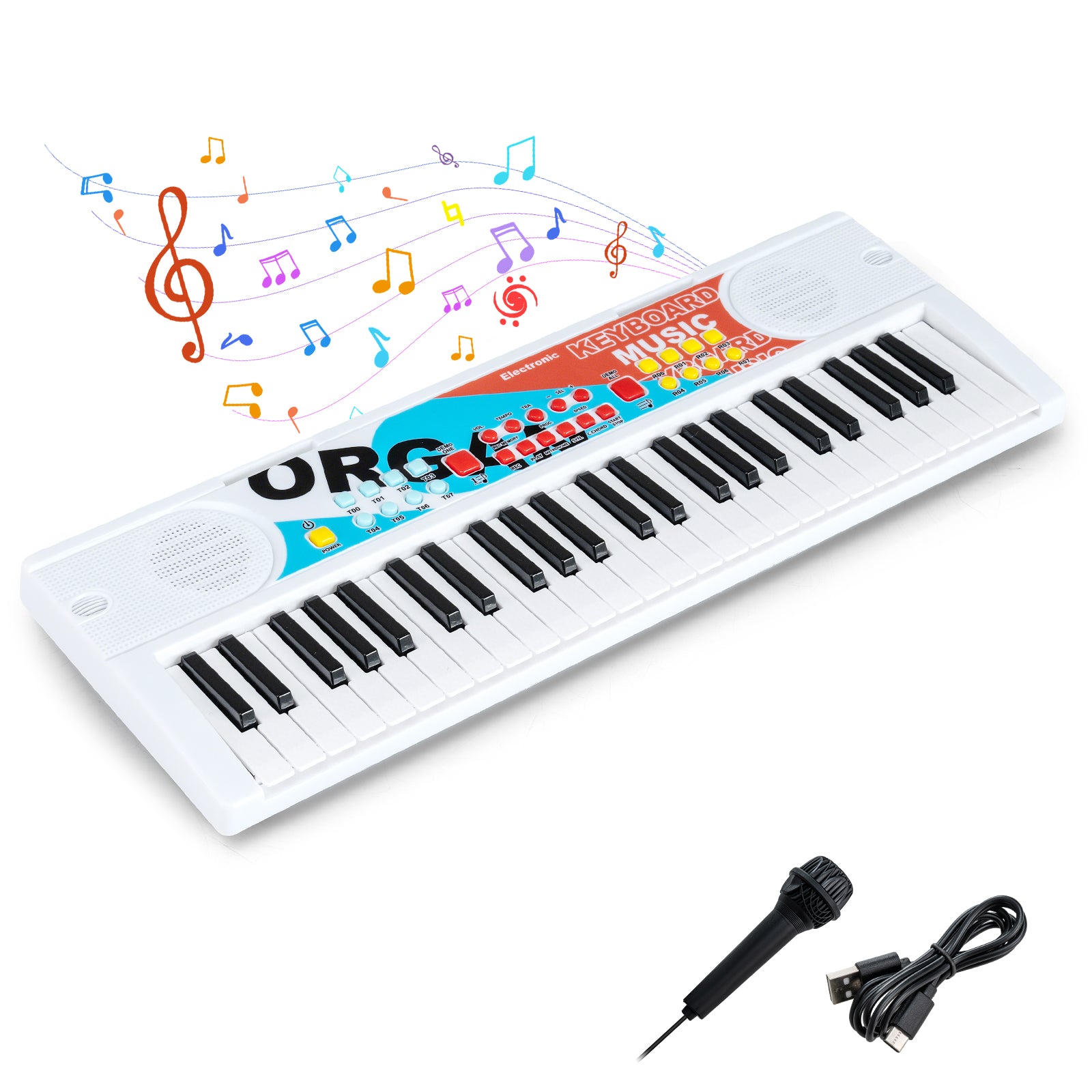 Kids Piano Keyboard 49 Keys Portable Electric Keyboard Piano with 8 Rhythms 8 Tones-White